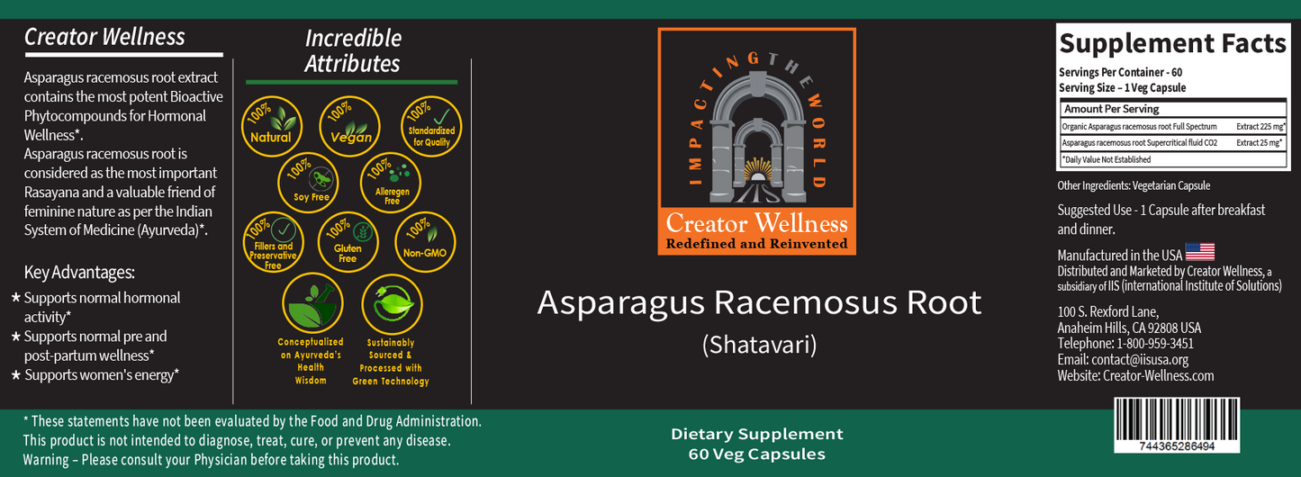 Shatavari - Asparagus Racemosus Root | 225mg Extract | 60 Veg Capsules