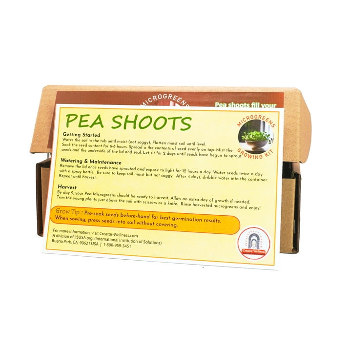 Pea Shoots Microgreens Growing Kit by Creator Wellness, Grow Fresh Greens