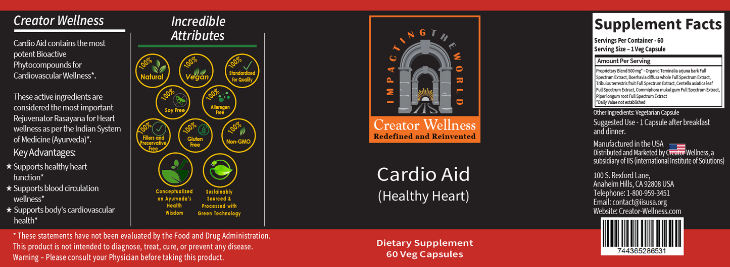 Cardio Aid (Healthy Heart) | Dietary Supplement | 60 Vegetarian Capsules