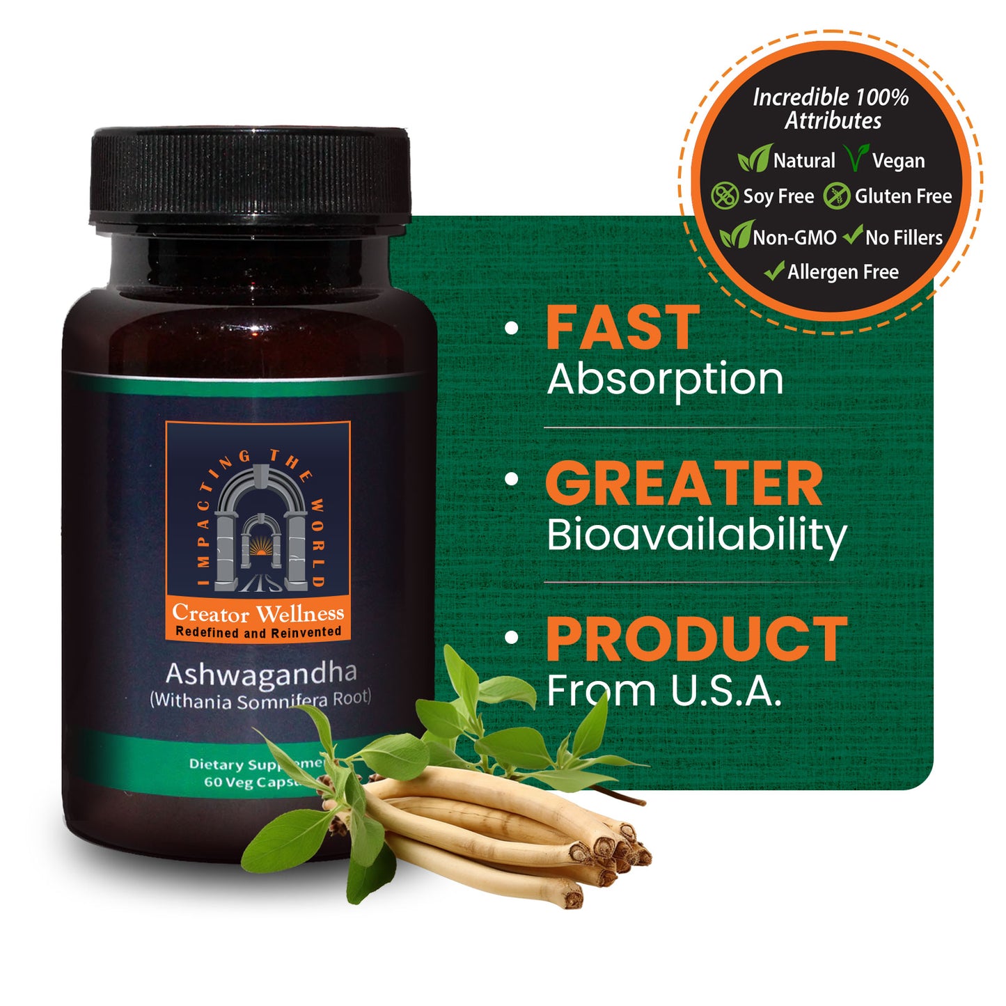 Ashwagandha - Withania Somnifera Root | 225mg Root Extract | 60 Capsules