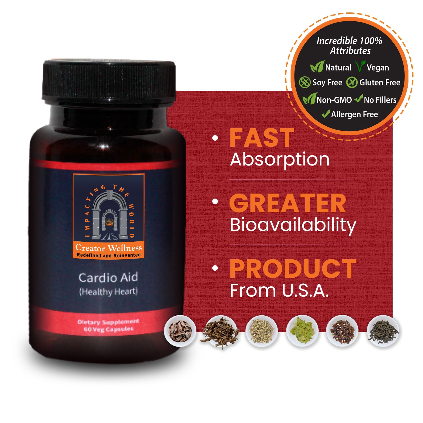 Creator Wellness Cardio Aid – Heart Health Supplement, Fast Absorption, Vegan, Gluten-Free, Made in USA, Herbal Ingredients
