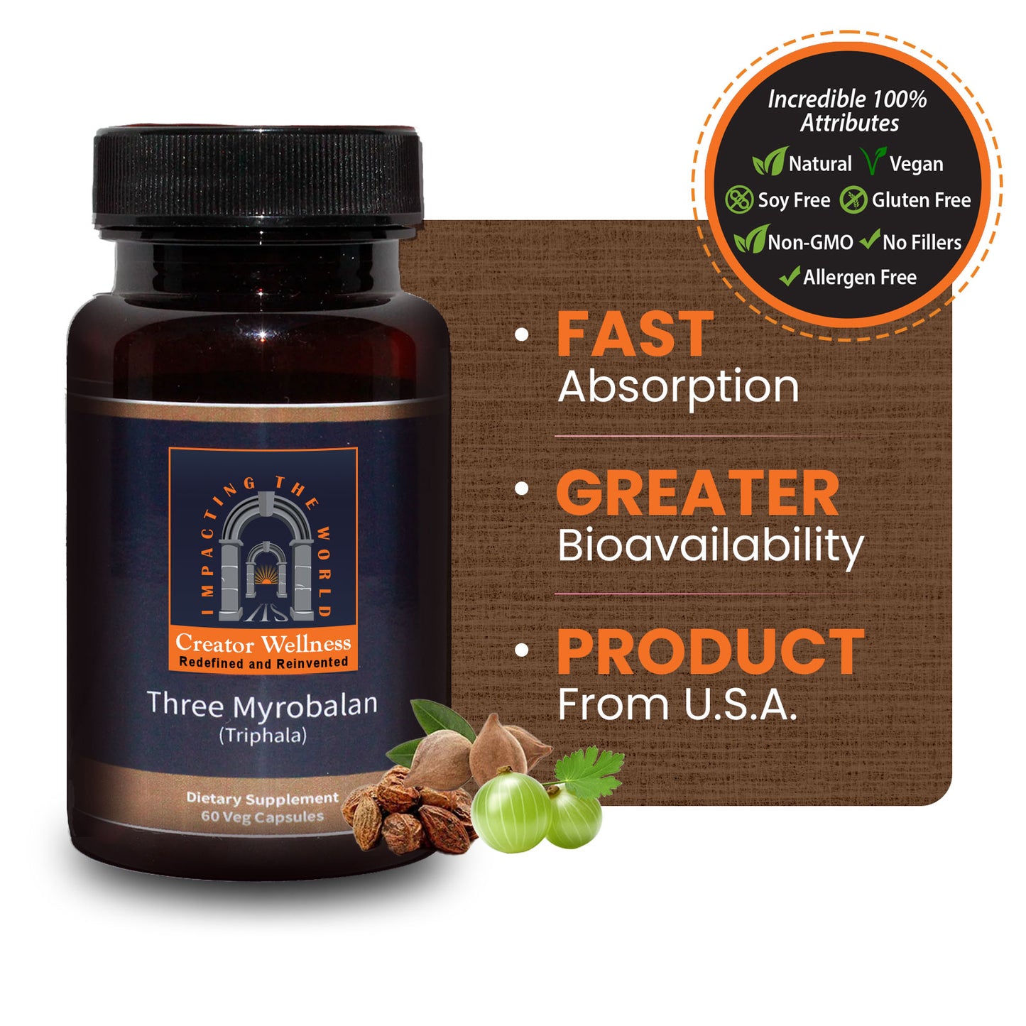 Three Myrobalan - Triphala | 225mg Extract | Healthy Gut and Immune System | 60 Capsules