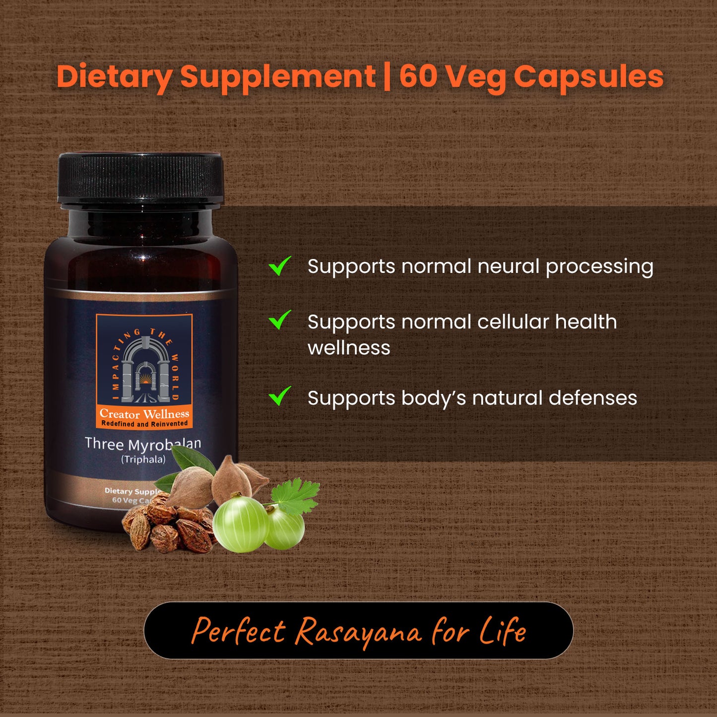 Three Myrobalan - Triphala | 225mg Extract | Healthy Gut and Immune System | 60 Capsules