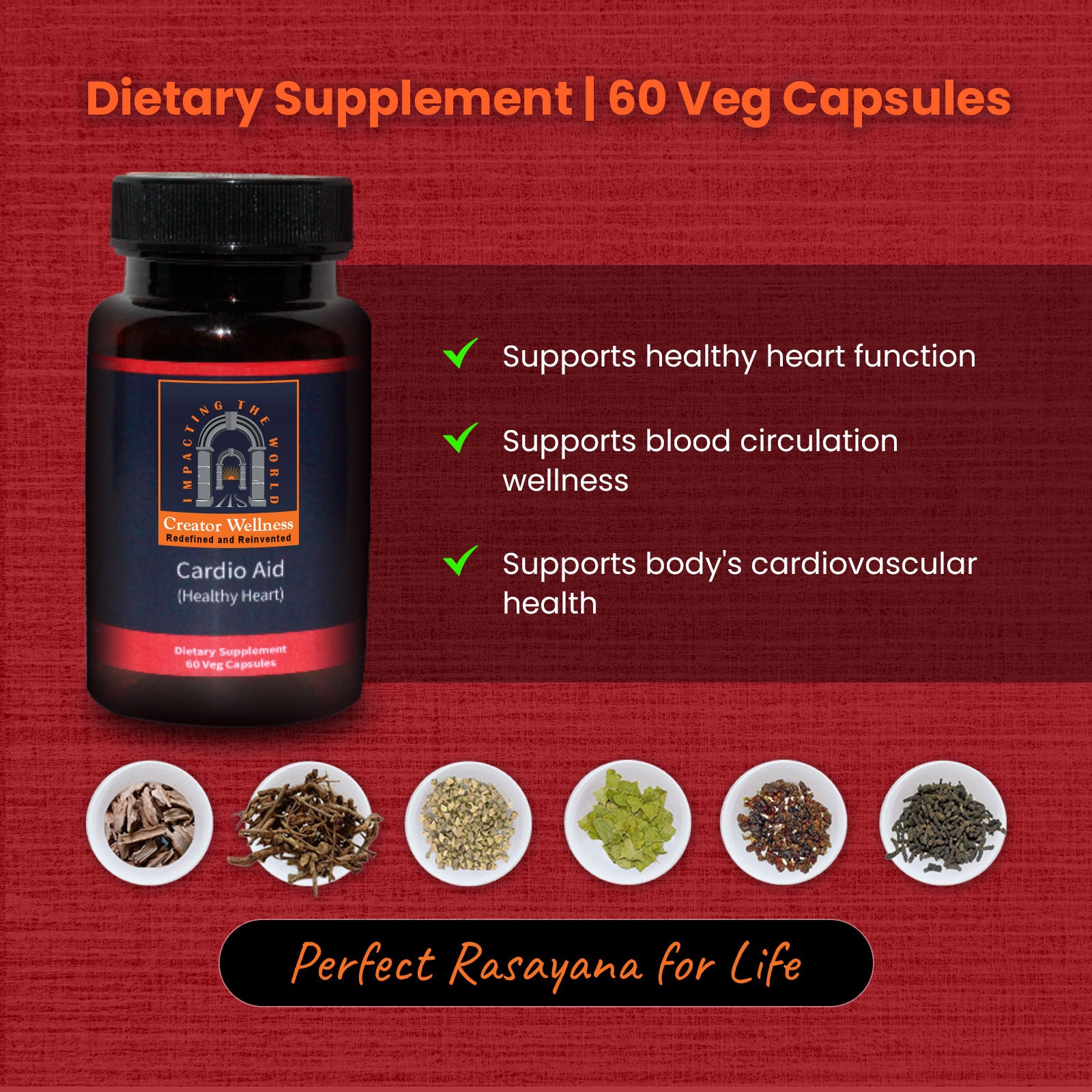 Creator Wellness Cardio Aid – 60 Veg Capsules for Heart Function, Blood Circulation, and Cardiovascular Health Support