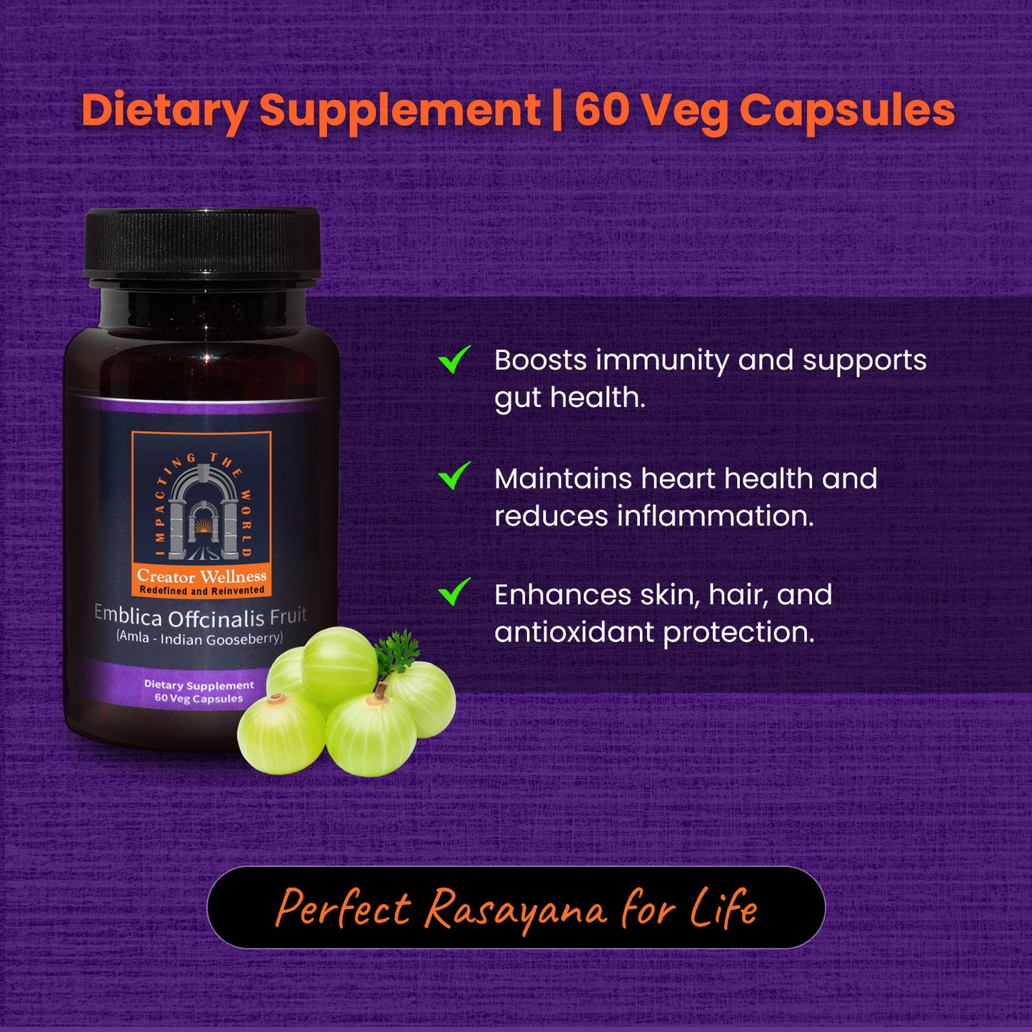 Amla Supplement | 225mg Indian Gooseberry Extract | 60 Caps