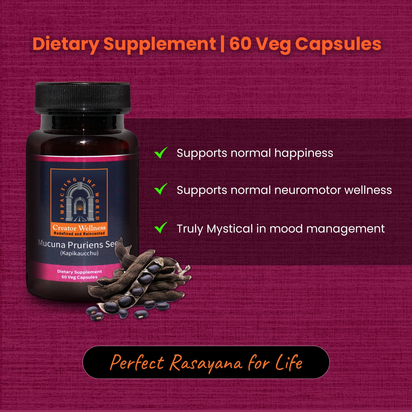 Mucuna Pruriens Seed - Kapikacchu | 225mg Extract | Brain Health Support | 60 Capsules