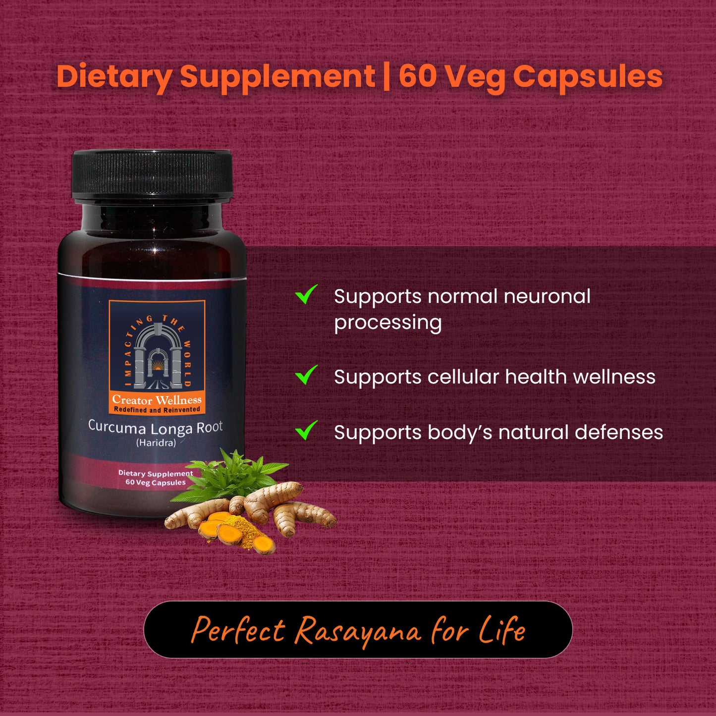 Turmeric | 225mg Root Extract | Curcuma Longa Root | 60 Veg Capsules