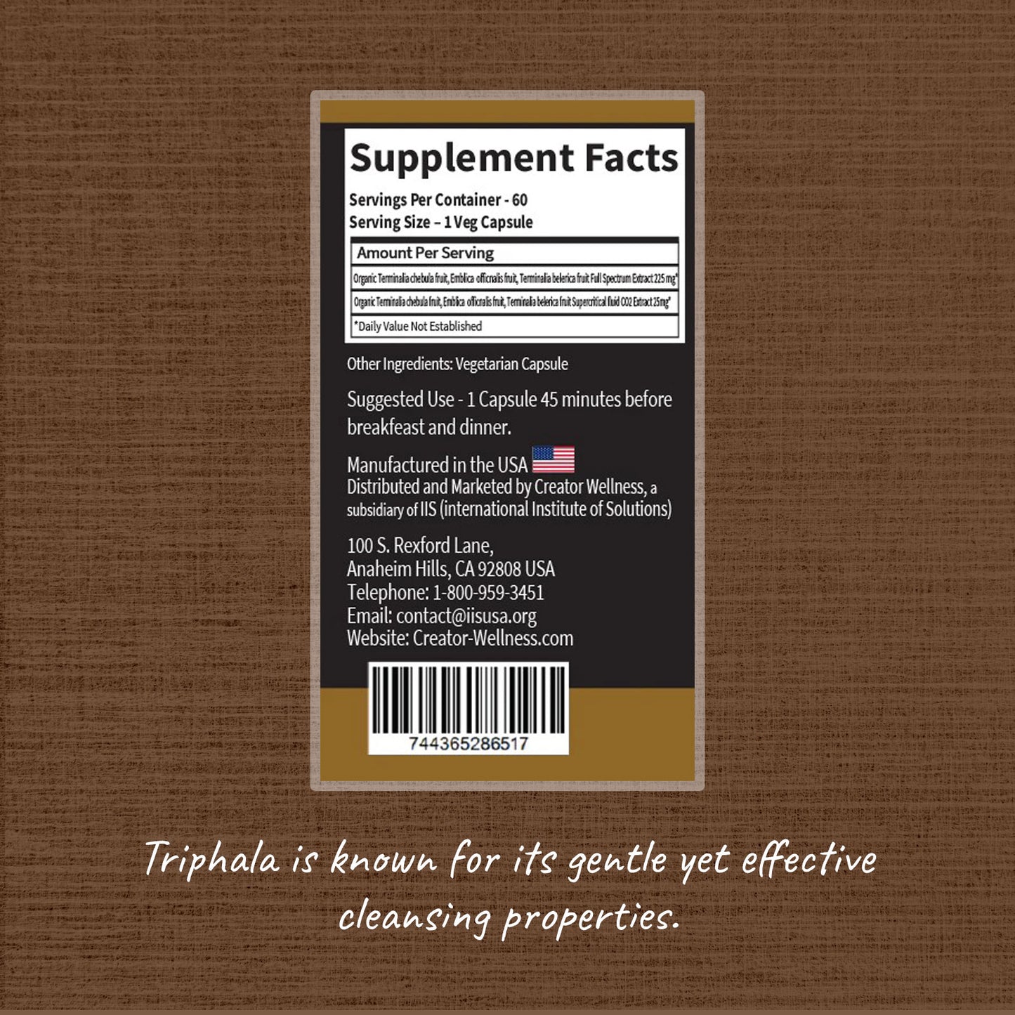 Three Myrobalan - Triphala | 225mg Extract | Healthy Gut and Immune System | 60 Capsules