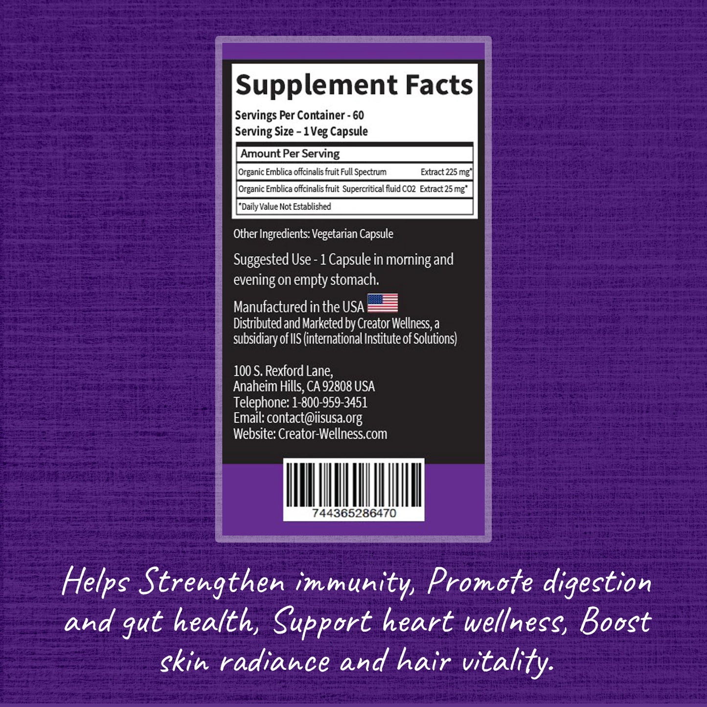 Amla Supplement | 225mg Indian Gooseberry Extract | 60 Caps