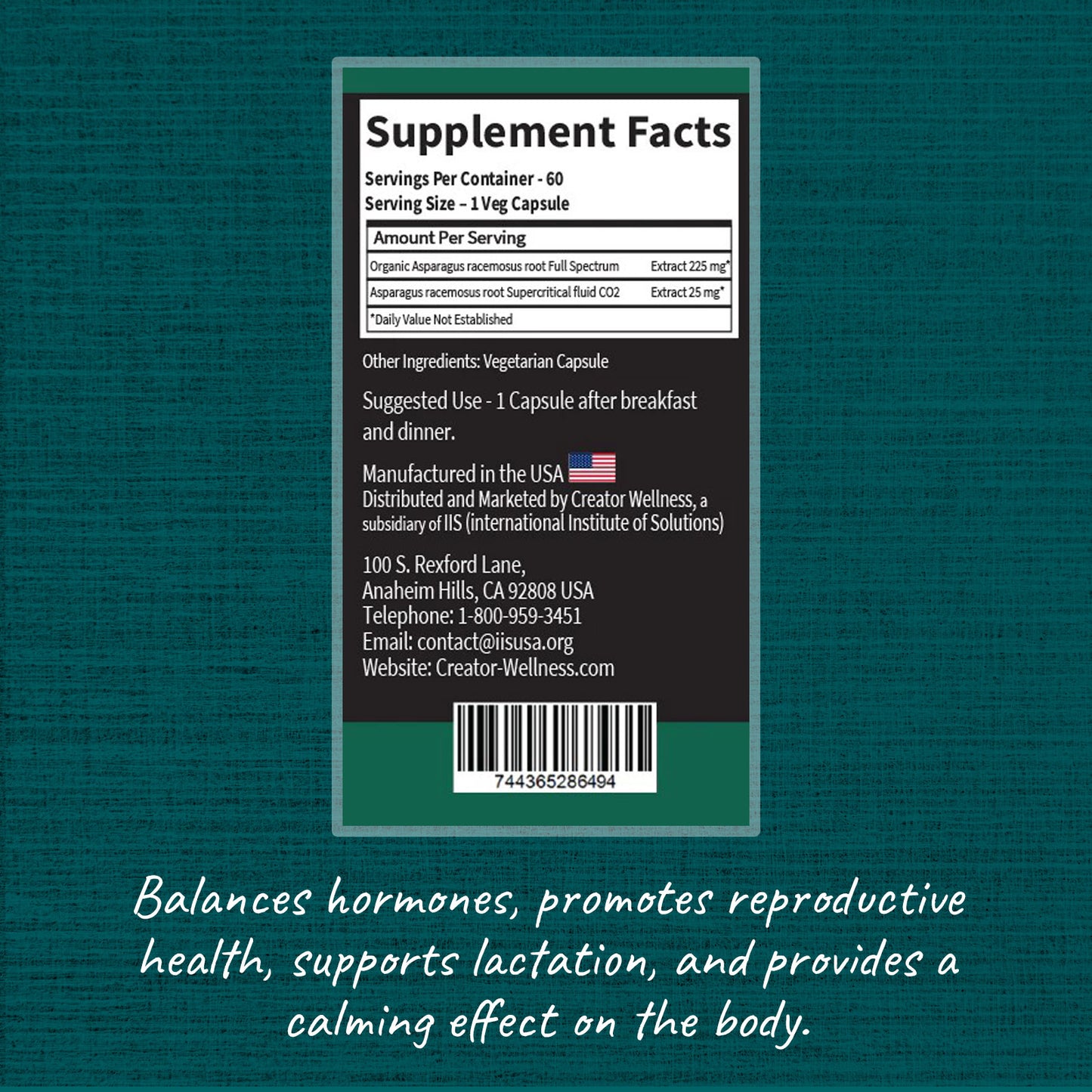 Shatavari - Asparagus Racemosus Root | 225mg Extract | 60 Veg Capsules