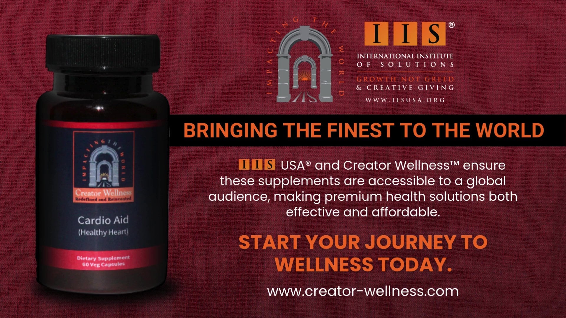 Cardio Aid by Creator Wellness is a plant-based heart health supplement designed to support cardiovascular wellness, improve circulation, and promote vessel strength. Formulated using time-tested Ayurvedic herbs, this 60 veg capsule formula delivers fast absorption and clean, natural vitality. Made in the USA.